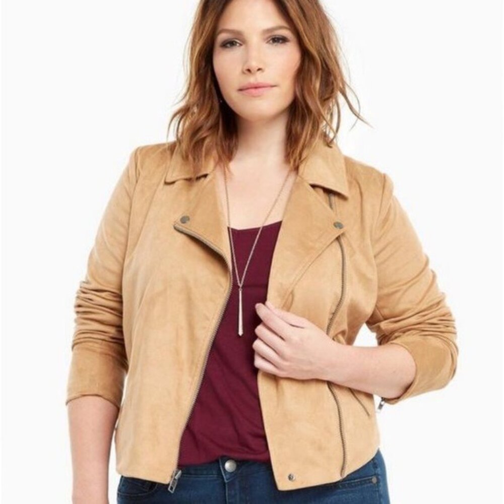 Torrid Faux Suede Moto Jacket in Tan